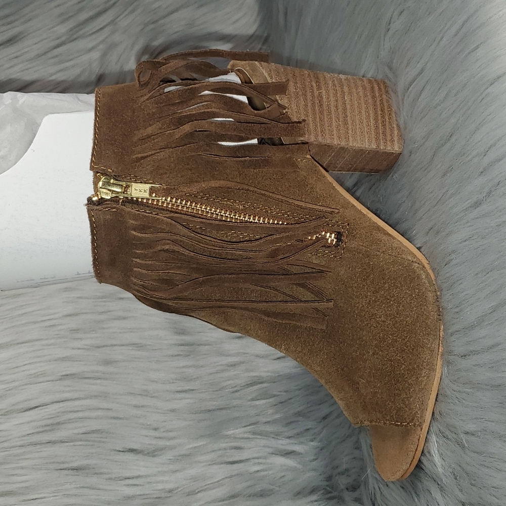 Carlos Santana fringe open heel open toe heel shoe